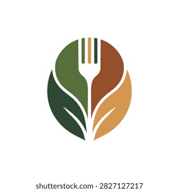 Creative vector logo design template combining a fork and leaves, perfect for organic food restaurants, vegan cafes, and healthy catering services.