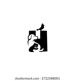 Ilustração do logotipo do vetor criativo do cão, gato, e pássaro com letra H do alfabeto. Perfeito para marca de animais de estimação, logotipos veterinários, cuidado com animais, lojas de animais de estimação, mascotes, educação e design de tipografia lúdica
