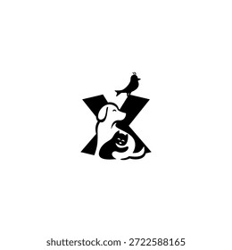 Creative vector logo illustration of dog, cat, and bird with alphabet X letter. Perfect for pet branding, veterinary logos, animal care, pet shops, mascots, education, and playful typography design