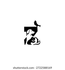 Ilustração do logotipo do vetor criativo do cão, gato e pássaro com letra Z do alfabeto. Perfeito para marca de animais de estimação, logotipos veterinários, cuidado com animais, lojas de animais de estimação, mascotes, educação e design de tipografia lúdica