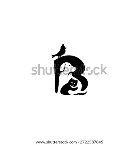 Creative vector logo illustration of dog, cat, and bird with alphabet B letter. Perfect for pet branding, veterinary logos, animal care, pet shops, mascots, education, and playful typography design
