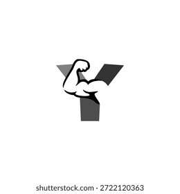 Creative vector logo of a muscular arm alphabet Y letter. Symbol of strength and fitness. Perfect for gyms, personal trainers, and supplement brands. High-quality vector design