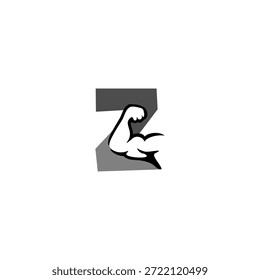 Logotipo de Vector creativo de una letra Z del alfabeto del brazo muscular. Símbolo de fuerza y aptitud. Perfecto para gimnasios, entrenadores personales y marcas de suplementos. Diseño de Vector de alta calidad
