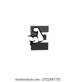 Creative vector logo of a muscular arm alphabet E letter. Symbol of strength and fitness. Perfect for gyms, personal trainers, and supplement brands. High-quality vector design