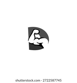 Logotipo de Vector creativo de una letra D del alfabeto del brazo muscular. Símbolo de fuerza y aptitud. Perfecto para gimnasios, entrenadores personales y marcas de suplementos. Diseño de Vector de alta calidad