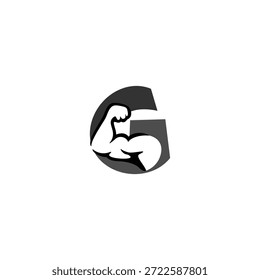 Logotipo vetorial criativo de um braço muscular alfabeto G letra. Símbolo de força e aptidão física. Perfeito para ginásios, personal trainers e marcas de suplementos. Design vetorial de alta qualidade