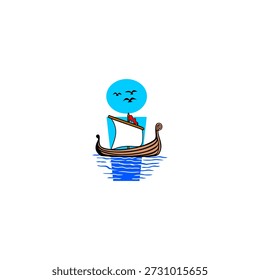 Logotipo creativo del Vector de un velero en el mar con los pájaros que vuelan en un cielo azul que forma la letra del alfabeto i. Perfecto para marcas de viajes, logotipos marinos, temas oceánicos, identidad turística y diseños de tipografía artística.