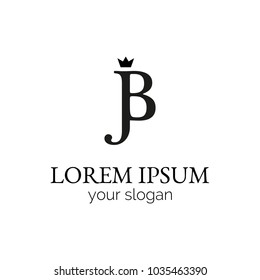 Creative vector logo template. Monogram JB with crown. Monochrome logotype. Simple badge for your company. Corporate identity. EPS10. Design element.