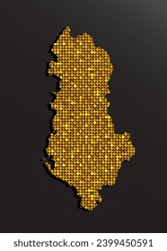 Creative vector map Albania from golden sequins on background. Template Europe country for design, illustration, pattern, backdrop. Luxury style with shiny sparkle, glitter map Albania