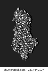 Creative vector map Albania from random white dots isolated in the background. Abstract template Europe country for pattern, design, illustration, backdrop. Concept silhouette of the map state Albania