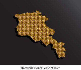 Creative vector map Armenia from golden sequins on background. Template Asia country for design, illustration, pattern, backdrop. Luxury style with shiny sparkle, glitter map Armenia