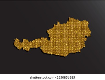 Creative vector map Austria from golden sequins on background. Template Europe country for design, illustration, pattern, backdrop. Luxury style with shiny sparkle, glitter map Austria