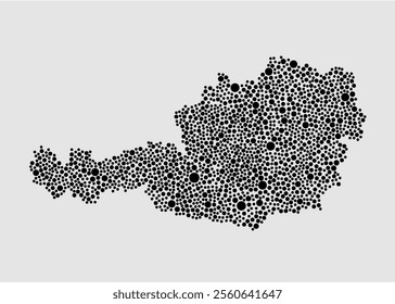 Creative vector map Austria from random black dots isolated on background. Abstract template Europe country for pattern, design, illustration, backdrop. Concept silhouette of the map state Austria