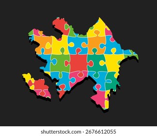 Creative vector map Azerbaijan from color puzzle pieces isolated on background. Template Asia country for pattern, design, illustration, infographic. Concept outline of the map jigsaw Azerbaijan