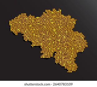Creative vector map of Belgium from golden sequins on background. Template Europe country for design, illustration, pattern, backdrop. Luxury style with shiny sparkle, glitter map of Belgium