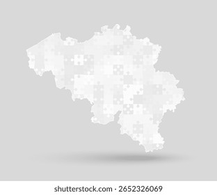 Criativo mapa vetorial Bélgica de peças cinzentas de quebra-cabeças isoladas no fundo. Modelo Europa país para padrão, design, ilustração, infográfico. Descrição do conceito do mapa jigsaw Belgium