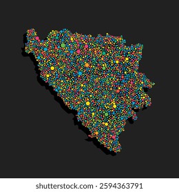 Creative vector map Bosnia Herzegovina from random colorful dots isolated on background. Abstract template Europe country for pattern, design, illustration, backdrop. Concept silhouette of the map