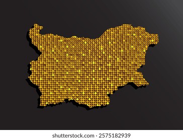 Creative vector map Bulgaria from golden sequins on background. Template Europe country for design, illustration, pattern, backdrop. Luxury style with shiny sparkle, glitter map Bulgaria
