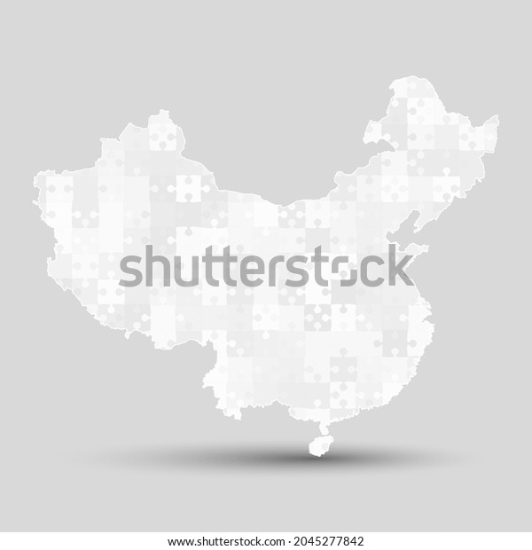 Creative\
vector map China from grey puzzle pieces isolated on background.\
Abstract template Asia country for pattern, design, illustration,\
backdrop. Concept outline of the map state\
China