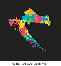 Creative vector map Croatia from color puzzle pieces isolated on background. Template Europe country for pattern, design, illustration, infographic. Concept outline of the map jigsaw Croatia