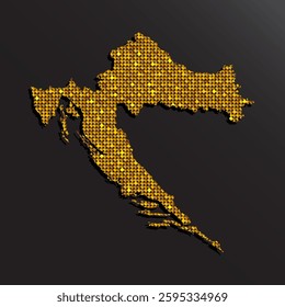 Creative vector map Croatia from golden sequins on background. Template Europe country for design, illustration, pattern, backdrop. Luxury style with shiny sparkle, glitter map Croatia