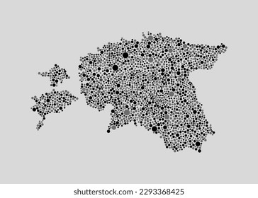 Creative vector map Estonia from random black dots isolated on background. Abstract template Europe country for pattern, design, illustration, backdrop. Concept silhouette of the map state Estonia
