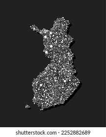 Creative vector map Finland from random white dots isolated in the background. Abstract template Europe country for pattern, design, illustration, backdrop. Concept silhouette of the map state Finland