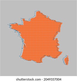 Creative vector map France from dots, points isolated on background. Digital template Europe country for pattern, design, illustration, backdrop. Concept silhouette of the map state France