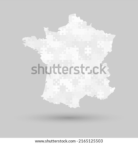 Creative vector map France from grey puzzle pieces isolated on background. Abstract template Europe country for pattern, design, illustration, backdrop. Concept outline of the map France