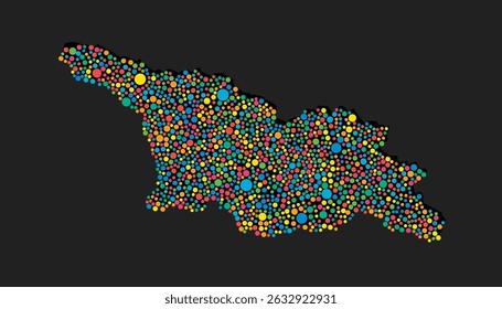 Creative vector map of Georgia made of random colorful dots isolated on background. Abstract template Europe country for pattern, design, illustration, backdrop. Concept silhouette of the map Georgia