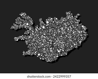 Creative vector map Iceland from random white dots isolated in the background. Abstract template Europe country for pattern, design, illustration, backdrop. Concept silhouette of the map state Iceland