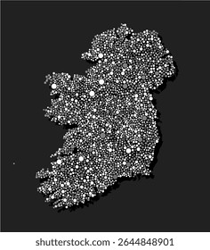 Creative vector map Ireland made from random grey and white dots isolated on background. Abstract template Europe country for pattern design, illustration, backdrop. Concept silhouette of the state