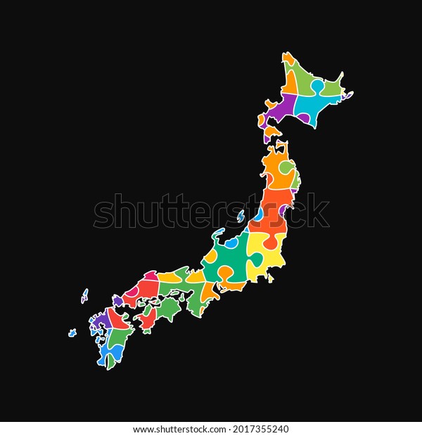 Creative\
vector map Japan from color puzzle pieces isolated on background.\
Abstract template Asia country for pattern, design, illustration,\
backdrop. Concept outline of the map state\
Japan