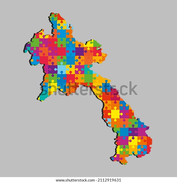 Creative\
vector map Laos from color puzzle pieces isolated on background.\
Abstract template Asia country for pattern, design, illustration,\
backdrop. Concept outline of the map state\
Laos