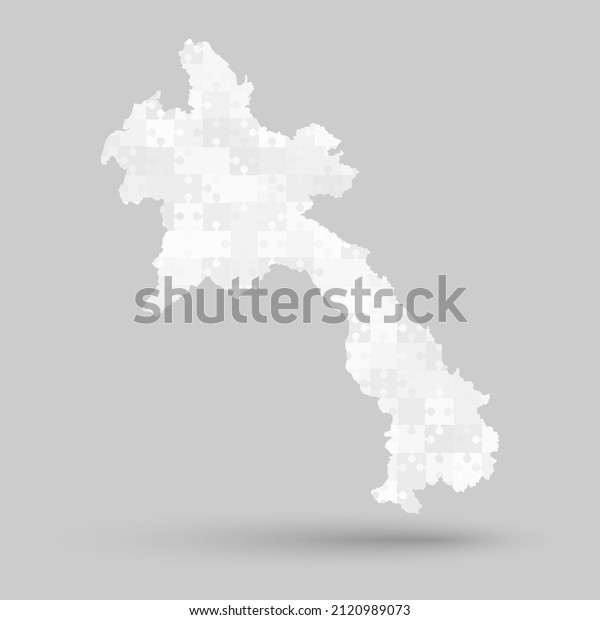 Creative\
vector map Laos from white puzzle pieces isolated on background.\
Abstract template Asia country for pattern, design, illustration,\
backdrop. Concept outline of the map state\
Laos