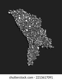 Creative vector map Moldova from random white dots isolated on background. Abstract template Europe country for pattern, design, illustration, backdrop. Concept silhouette of the map state Moldova