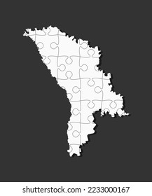 Creative vector map Moldova from white puzzle pieces isolated on background. Abstract template Europe country for pattern, design, illustration, backdrop. Concept outline of the map state Moldova