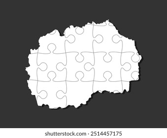 Creative vector map North Macedonia from white puzzle pieces isolated on background. Template country for pattern, design, illustration, infographic. Concept outline of the map jigsaw North Macedonia