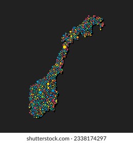 Creative vector map Norway from random colorful dots isolated on background. Abstract template Europe country for pattern, design, illustration, backdrop. Concept silhouette of the map state Norway