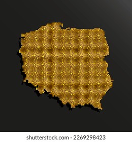 Creative vector map Poland from golden sequins on background. Template Europe country for design, illustration, pattern, backdrop. Luxury style with shiny sparkle, glitter map Poland