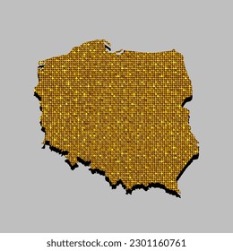 Creative vector map Poland from golden sequins on background. Template Europe country for design, illustration, pattern, backdrop. Luxury style with shiny sparkle, glitter map Poland