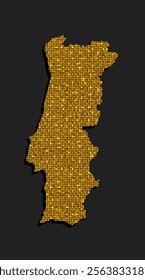 Creative vector map Portugal from golden sequins on background. Template Europe country for design, illustration, pattern, backdrop. Luxury style with shiny sparkle, glitter map Portugal