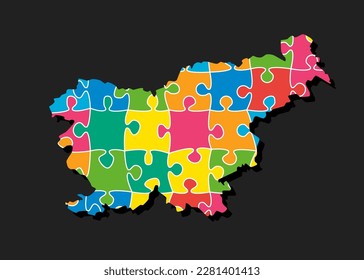 Creative vector map Slovenia from color puzzle pieces isolated on background. Template Europe country for pattern, design, illustration, infographic. Concept outline of the map jigsaw Slovenia