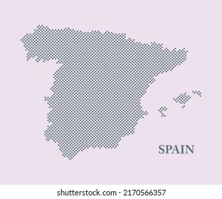 Creative vector map Spain from dots, points isolated on background. Digital template Europe country for pattern, design, illustration, backdrop. Concept silhouette of the map state Spain