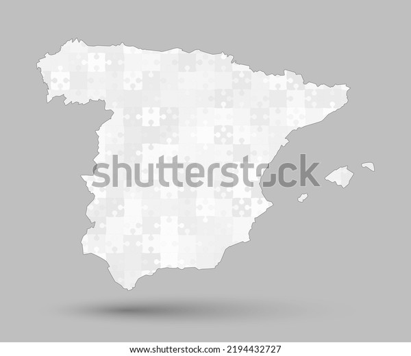 Creative\
vector map Spain from grey puzzle pieces isolated on background.\
Abstract template Europe country for pattern, design, illustration,\
backdrop. Concept outline of the map state\
Spain