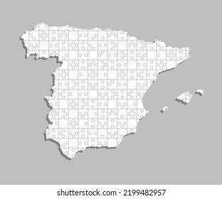 Creative vector map Spain from white puzzle pieces isolated on background. Abstract template Europe country for pattern, design, illustration, backdrop. Concept outline of the map state Spain