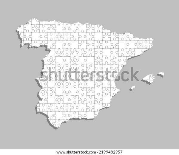 Creative\
vector map Spain from white puzzle pieces isolated on background.\
Abstract template Europe country for pattern, design, illustration,\
backdrop. Concept outline of the map state\
Spain