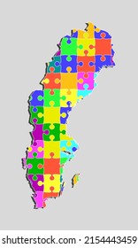 Creative vector map Sweden from color puzzle pieces isolated on background. Abstract template Europe country for pattern, design, illustration, backdrop. Concept outline of the map Austria
