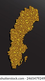 Creative vector map Sweden from golden sequins on background. Template Europe country for design, illustration, pattern, backdrop. Luxury style with shiny sparkle, glitter map Sweden