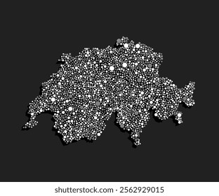 Creative vector map Switzerland from random grey and white dots isolated on background. Abstract template Europe country for pattern design. Concept silhouette of the map state Switzerland